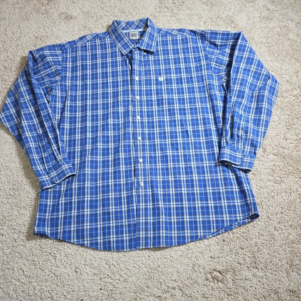 Cinch Men’s Shirt L Blue Plaid Long Sleeve Western Rodeo Workwear Casual Sz 2xL